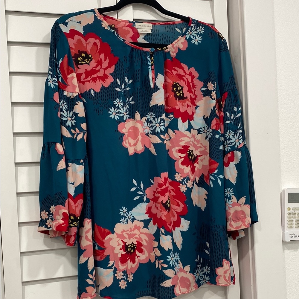 Van Heusen Blue Floral Blouse with Relaxed Fit
